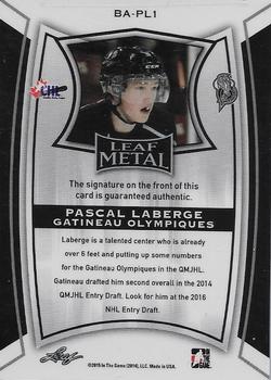 2014-15 In The Game Leaf Metal #BA-PL1 Pascal Laberge Back