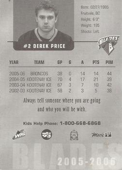 2005-06 Saskatoon Blades (WHL) #NNO Derek Price Back