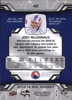 2014-15 Upper Deck AHL #42 Joey MacDonald Back