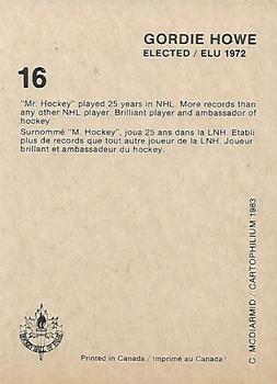 1985 Cartophilium Hockey Hall of Fame #16 Gordie Howe Back