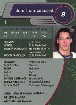 1999-00 Cartes, Timbres et Monnaies Sainte-Foy Shawinigan Cataractes (QMJHL) #1 Jonathan Lessard Back