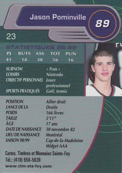 1999-00 Cartes, Timbres et Monnaies Sainte-Foy Shawinigan Cataractes (QMJHL) #23 Jason Pominville Back
