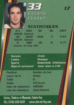 2000-01 Cartes, Timbres et Monnaies Sainte-Foy Shawinigan Cataractes (QMJHL) #17 Frederic Cloutier Back