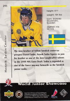 1998-99 UD Choice - Choice Reserve #295 Henrik Sedin Back