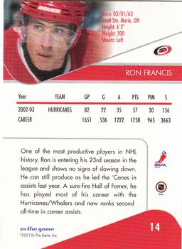 2003-04 In The Game Toronto Star #14 Ron Francis Back