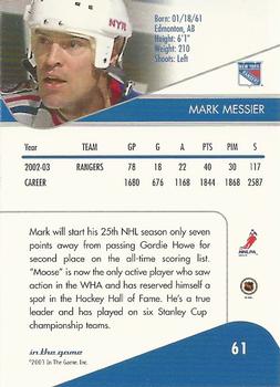 2003-04 In The Game Toronto Star #61 Mark Messier Back