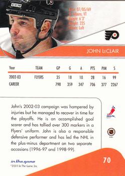 2003-04 In The Game Toronto Star #70 John LeClair Back