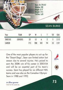 2003-04 In The Game Toronto Star #73 Sean Burke Back