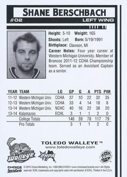 2014-15 Choice Toledo Walleye (ECHL) #2 Shane Berschbach Back