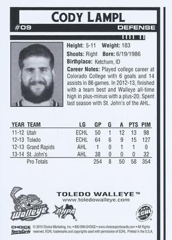 2014-15 Choice Toledo Walleye (ECHL) #9 Cody Lampl Back