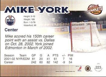 2002-03 Pacific Crown Royale - 2002-03 Pacific Complete #223 Mike York Back