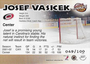 2002-03 Pacific Crown Royale - 2002-03 Pacific Complete Red #337 Josef Vasicek Back