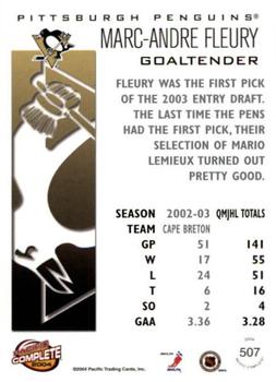 2003-04 Pacific Crown Royale - 2003-04 Pacific Complete #507 Marc-Andre Fleury Back