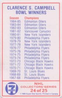 1985-86 7-Eleven NHL Collectors' Series #24 Clarence S. Campbell Bowl Winners Back