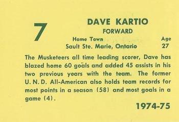 1974-75 Sioux City Musketeers (USHL) #7 Dave Kartio Back