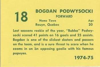 1974-75 Sioux City Musketeers (USHL) #13 Bogdan Podwysocki Back
