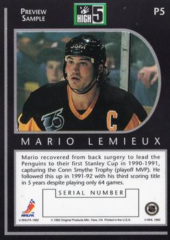 1992 High-5 Previews #P5 Mario Lemieux Back