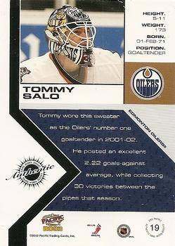 2002-03 Pacific - Jerseys #19 Tommy Salo Back