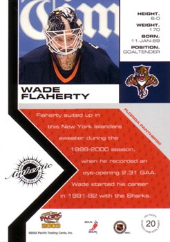 2002-03 Pacific - Jerseys #20 Wade Flaherty Back