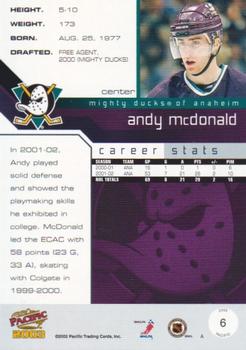2002-03 Pacific - Red #6 Andy McDonald Back