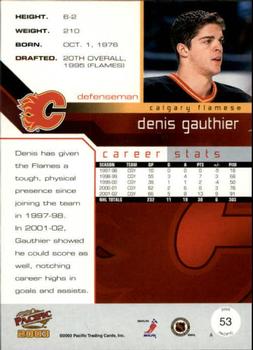 2002-03 Pacific - Red #53 Denis Gauthier Back