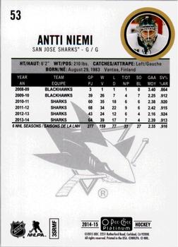 2014-15 O-Pee-Chee Platinum #53 Antti Niemi Back