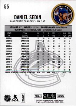 2014-15 O-Pee-Chee Platinum #55 Daniel Sedin Back