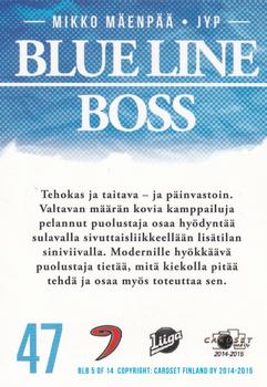 2014-15 Cardset Finland - Blue Line Boss #BLB5 Mikko Mäenpää Back