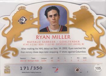 2002-03 Pacific Crown Royale - Red #105 Ryan Miller Back