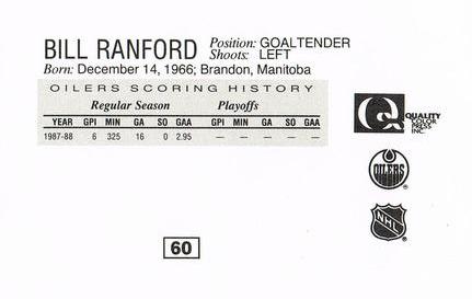 1988-89 Edmonton Oilers Action Magazine Tenth Anniversary Commemerative #60 Bill Ranford Back