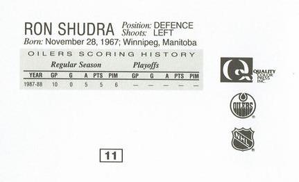 1988-89 Edmonton Oilers Action Magazine Tenth Anniversary Commemerative #11 Ron Shudra Back