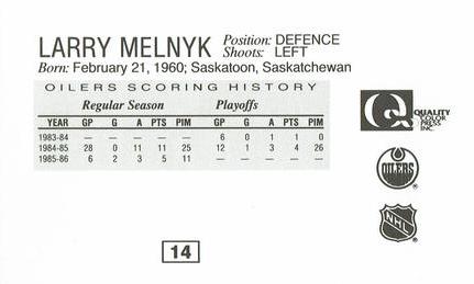 1988-89 Edmonton Oilers Action Magazine Tenth Anniversary Commemerative #14 Larry Melnyk Back