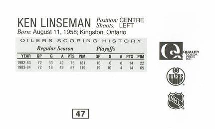 1988-89 Edmonton Oilers Action Magazine Tenth Anniversary Commemerative #47 Ken Linseman Back