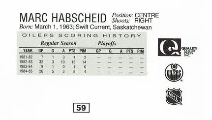 1988-89 Edmonton Oilers Action Magazine Tenth Anniversary Commemerative #59 Marc Habscheid Back