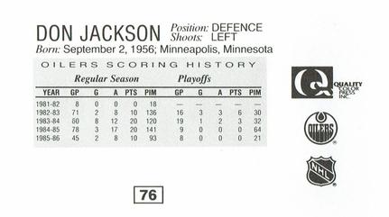 1988-89 Edmonton Oilers Action Magazine Tenth Anniversary Commemerative #76 Don Jackson Back