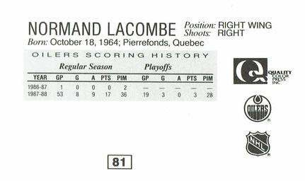 1988-89 Edmonton Oilers Action Magazine Tenth Anniversary Commemerative #81 Normand Lacombe Back