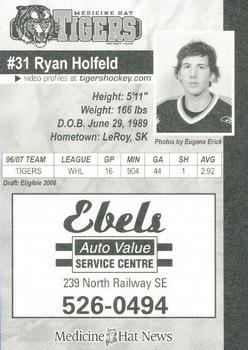 2007-08 Medicine Hat Tigers (WHL) #NNO Ryan Holfeld Back