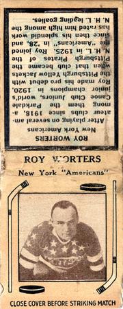 1934-35 Diamond Matchbooks (Tan 1) #NNO Roy Worters Front