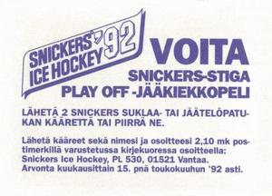 1992 Semic Jaakiekko (Finnish) Stickers #33 Tommy Jakobsen Back