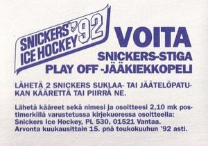 1992 Semic Jaakiekko (Finnish) Stickers #63 Mats Naslund Back