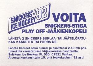 1992 Semic Jaakiekko (Finnish) Stickers #158 Jeremy Roenick Back
