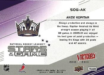 2010-11 Upper Deck Victory - Stars of the Game #SOG-AK Anze Kopitar Back