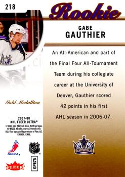 2007-08 Ultra - Gold Medallion #218 Gabe Gauthier Back