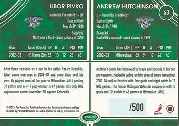 2003-04 Parkhurst Rookie - Cleveland National #63 Andrew Hutchinson / Libor Pivko Back