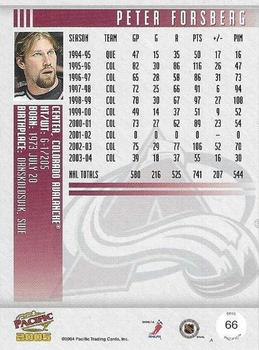 2004-05 Pacific - Red #66 Peter Forsberg Back