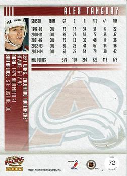 2004-05 Pacific - Red #72 Alex Tanguay Back