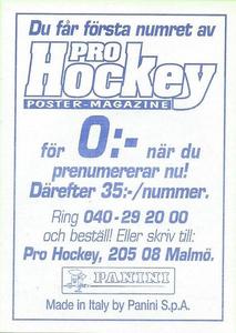 1995 Panini World Hockey Championship Stickers (Finnish/Swedish) #170 Waltteri Immonen Back