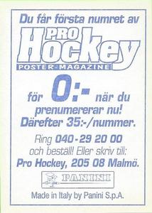 1995 Panini World Hockey Championship Stickers (Finnish/Swedish) #260 Peter Kasper Back