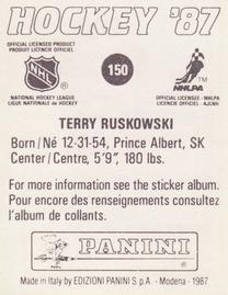 1987-88 Panini Hockey Stickers #150 Terry Ruskowski Back