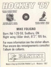 1987-88 Panini Hockey Stickers #29 Mike Foligno Back